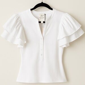 CINQ À SEPT Farren Top White Puff Sleeve Blouse – Size S (NWT)